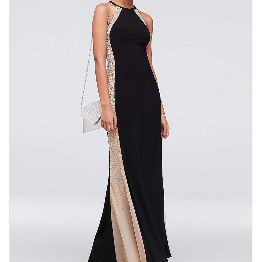 High-neck Halter Sheath Dress with Illusion Panels